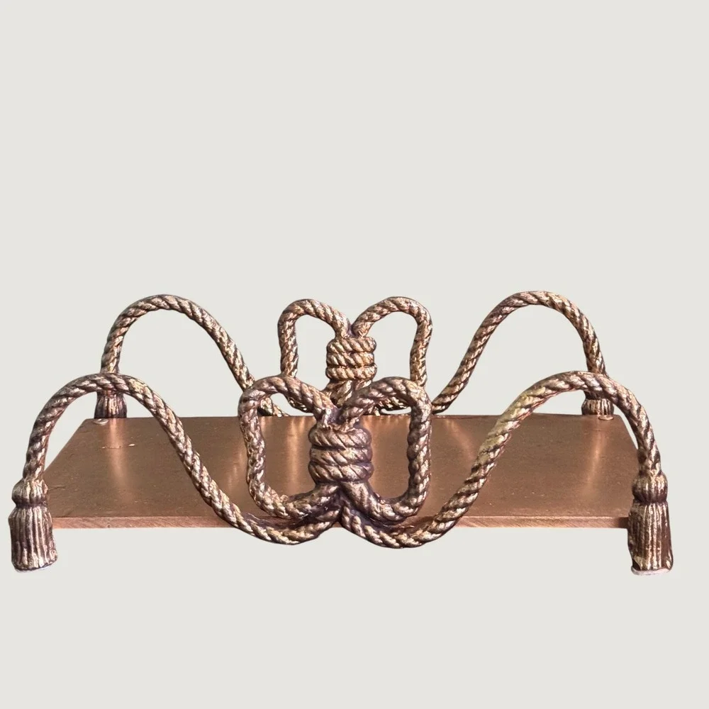 Vintage Gold Rope and Tassel Metal Vanity Tray Bow Riser Decorative Organizer